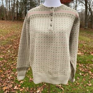 BARRY ASHLEY VINTAGE SWEATER FAIR ISLE CREW NECK TAN GREEN TAGGED 46 FIT XXL